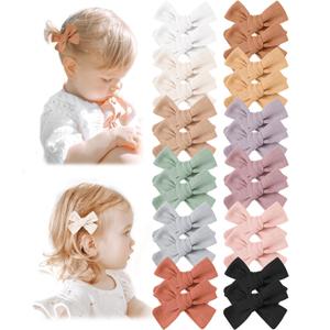 Niceye Baby Hair Clips - 24 Pcs Fully Lined Hair Bow Clips for Fine Hair Cotton Tiny Hair Barrettes for Infants, Toddlers, and Little Girls (Terracotta)