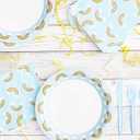 Blue Panda 144 PCS Rainbow Party Disposable Dinnerware Set - Plate, Cups, Napkins