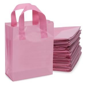 Prime Line Packaging Plastic Gift Bags with Handles, Pink Gift Bags for Small Business, Boutiques, Thank you, Goodie, Frosted Party Favors, Bulk, 8x4x10, 100 Pack