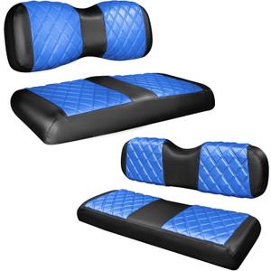 NOKINS 4PCS Golf Cart Diamond Seat Covers Kit,Front and Rear Seat Covers Fits for EZGO/Club Car/Yamaha Original Regular Seat Cushion, No Stapler (Blue and Black) For YAMAHA Drive/Drive2 Front and Rear