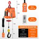 3 in 1 Electric Hoist Winch,2200 lbs,110/120V Portable Pure Copp Electric Winch Crane for Garage, Factory, Warehouse, Balcony (Orange, 2200LBS Manual/Wireless/Wired)