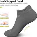 PAPLUS Running Socks Womens 6 Pairs - Athletic Ankle Socks with Arch Support, Comfort Anti-Blister Cushioned (10-13, 2black+2white+2gray)