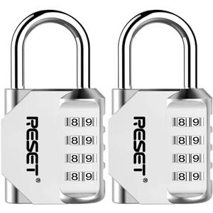 RESET-060 2 Pack 4 Digit Combination Lock Outdoor Padlock for School Gym Sports Locker Fence Toolbox Gate Suitcase Hasp Sliver