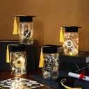 Boao 16 Sets Graduation Table Decoration Set with LED Light up Graduation Decorations for Class of 2026, Grad Jar, Felt Grad Hat and Stickers for High School College(Black,Vivid)