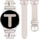 Wearlizer Leather Band Compatible with Samsung Galaxy Watch 7/6/5/4 Band 40mm 44mm/Watch 6 Classic 43mm 47mm/Watch 5 Pro 45mm/Watch 4 Classic 42mm 46mm/Watch 3 41mm/Active 2, 20mm Watch Band Women (Starlight/Starlight Buckle)