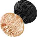 Satin Bonnet Double Layer Silk Bonnet for Sleeping Women Hair Care for Natural Curly (Black&Orange)