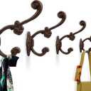 Rustic Brown Cast Iron Hooks Decorative Shabby Chic Wall Mounted Hook Set of 4 for Coats, Bags, Towels & More Vintage Farmhouse Decor