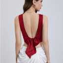 WDIRARA Women's Satin Crop Top Tie Back Backless Sleeveless Ruched Party Blouse Tops (S)