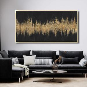 TRAIN2 ART Abstract Wall Art Black and Gold Wall Art Modern Framed Texture Large Artwork Abstract Artwork Painting Wall Decor for Living Room Bedroom 30"x60"