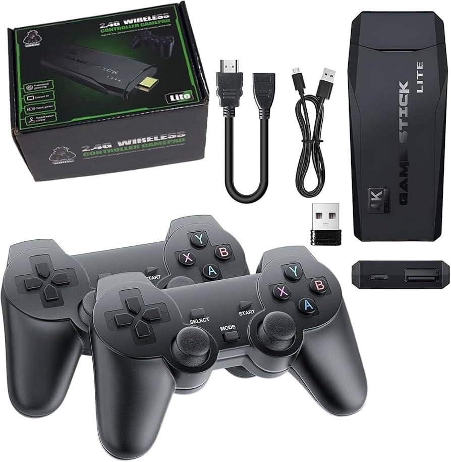 4K Wireless Retro Game Console Stick with 20000+ Games, Built-in 9 Emulators, two 2.4G Controllers Plug and Play Video Games for TV