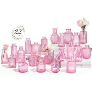 RUCKAE Pink Flower Vase in Bulk 22 Glass Bud Vases Vintage Small Vases for Centerpiece Table Wedding Decorations Home Decor Party