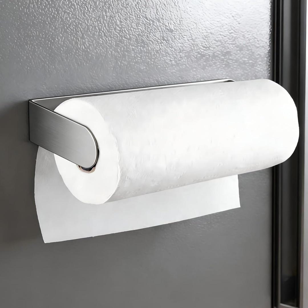 ZUNTO Magnetic Paper Towel Holder for Refrigerator  Strong Magnet Kitchen Paper Towel Rack for Grill, RV & Pantry  Sleek Silver Design