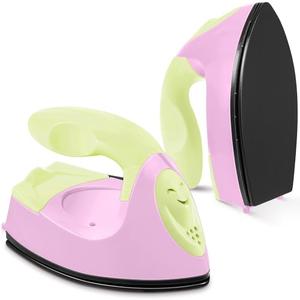 Honoson Mini Craft Iron Mini Heat Press Small Iron 3.93 x 2.36 x 2.76 Portable Tiny Flatiron with Charging Base Accessory for Fuse Bead Patch DIY Heat Transfer Vinyl (Light Yellow, Light Pink)
