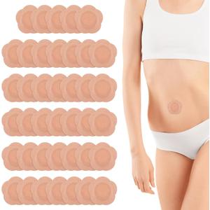 40 Pcs Castor Oil Patches, Disposable Self-Adhesive Castor Oil Belly Button Patch, Belly, Anti Leakage Design Floral Pattern Patches (Skin Color)