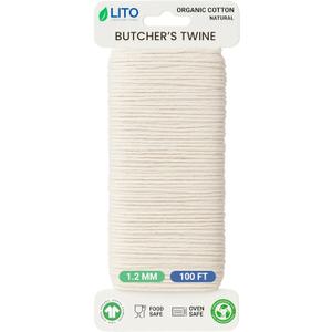 Organic Butchers Twine 100 Feet for Cooking & Trussing Meat 1.2mm Heavy Duty Natural Cotton Kitchen String, Food-Safe & Oven-Safe for Turkey, Baking, BBQ & Crafts