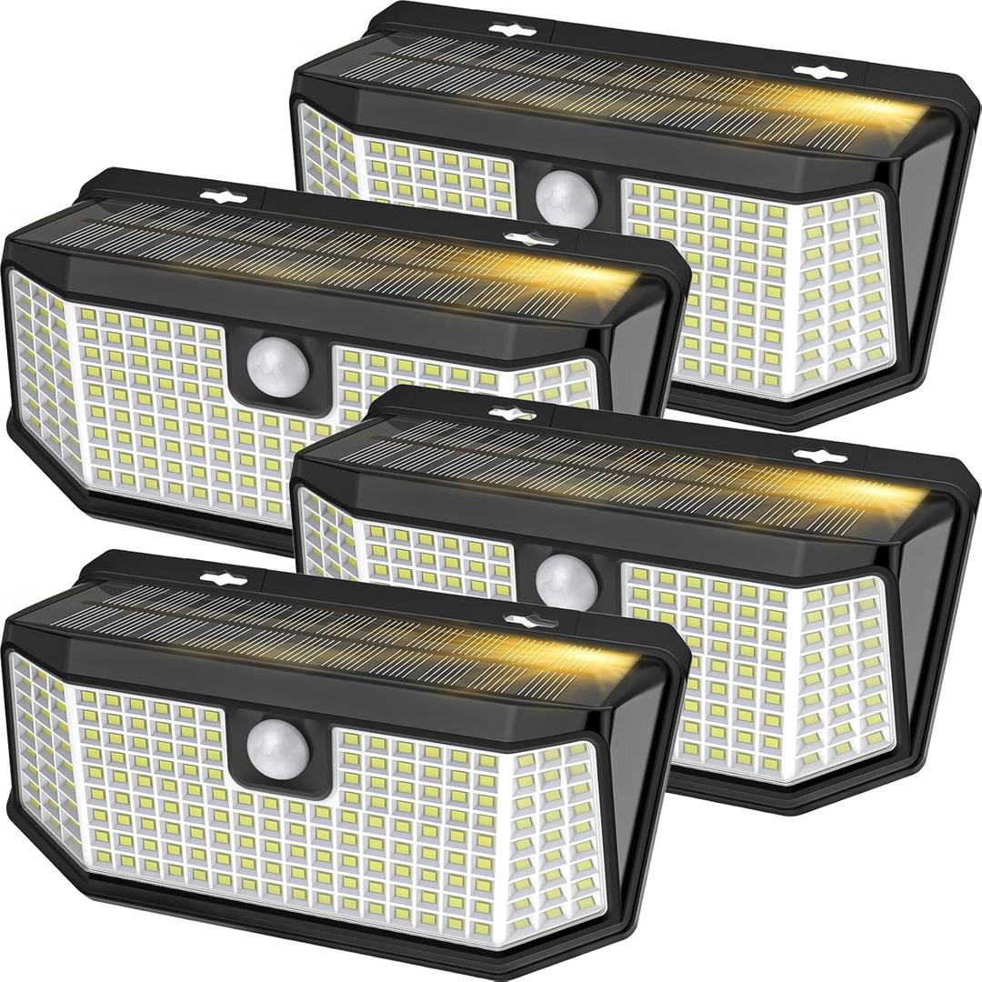 Aootek Solar Outdoor Motion Sensor Lights 2500Lm Solar Panel to 15.3 in and 3 Modes(Security/Permanent On All Night/Smart Brightness Control) with IP65 Waterproof with Wide Angle(4pack)