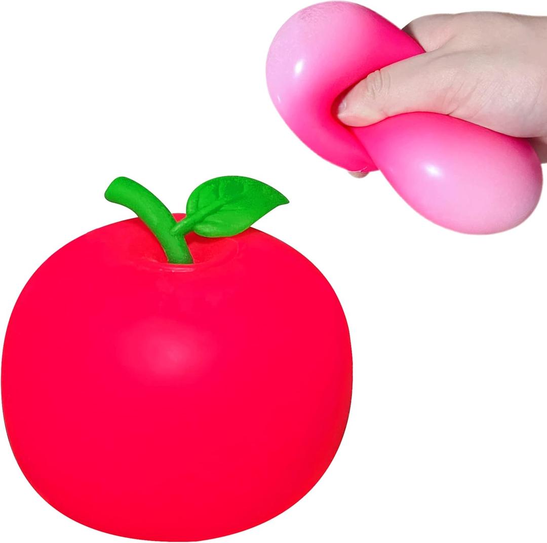 Squishy Apple Stress Balls for Kids and Adults (Pack of 1) Stretchy Dough Squeeze Ball Fidget Toys, Fun and Soft Squishy Toys, Anxiety Relief, Relax, Improve Focus, Easter Basket Stuffers (Red)