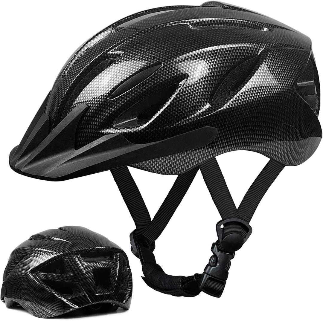 Adult Bike Helmet for Men Women Ages 14 and Up, Streamlined Design with Snap On/Off Visor Moisture-Washable Lining, Bicycle Cycling Helmets Can Fit Head Circumference 58-62cm (Black)