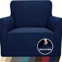 ZNSAYOTX 1 Piece Jacquard Chair Slipcovers for Living Room High Stretch Chair Covers with Arms Anti Slip Pets Friendly Couch Sofa Armchair Cover Furniture Protector (Chair, Navy Blue) (Small (31"-46"))
