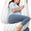 Momcozy U Shaped Pregnancy Pillows with Cotton Removable Cover, 57 Inch Maternity Pillow Full Body Support, Must Have for Pregnant Women, Geometric Pattern