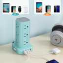 Power Strip Tower with Multiple Outlets, Flat Plug Surge Protector Tower Extension Cord with 12 AC Outlets 4 USB Ports (2 USB C), 6FT Cord Power Tower Surge Protector for Home Office Dorm Room, Blue