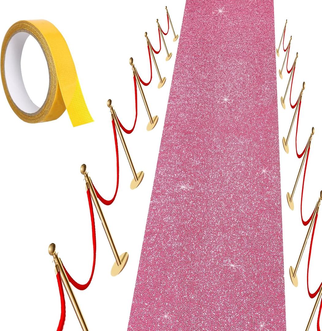 Carpet Runner Runway Rug, Glitter Pink Carpet Runner 55 GSM Thickness (2.46 x 17Feet) for Wedding Party Hallway Rug, Christmas Xmas Thanksgiving
