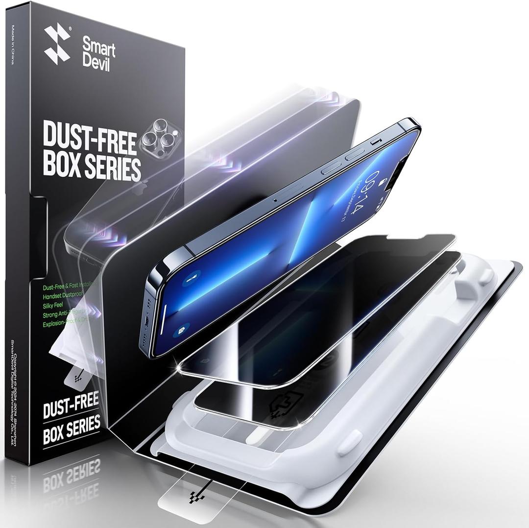 SMARTDEVIL 2 Pack Privacy Screen Protector for iPhone 13 Pro/13/14, [Anti-Spy] [Military-Grade Shatterproof & 9H Hardness] Tempered Glass, [Easy Installation] Bubble-Free & Case-Friendly, Dust-Free Box
