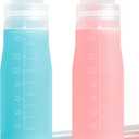 16 oz Silicone Juice Bottles with Caps, 2-Pack Reusable Juice Containers With Airtight Lids For Fridge, Shatterproof, Leak-Proof, Lightweight Slim Water Bottle for Juicing - Dishwasher Safe