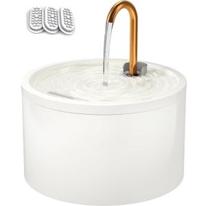 DOOOB Ceramic Cat Water Fountain, 2.1L/71oz Ceramic Cat Fountain, Automatic Ceramic Water Fountain for Cats, Pet Water Fountain with Ultra-Quiet Pump and 3 Filters & 3 Sponges (White)