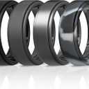 ThunderFit Silicone Wedding Rings for Men Breathable Airflow Inner Grooves, Step Edge Sleek Design Rubber Engagement Bands 8mm Wide 2mm Thick, Variety Multipack 4-7 (13.5 - 14 (22.69mm), Pack A: Charcoal Black, Iron Grey, Metallic Grey, Grey Camo)