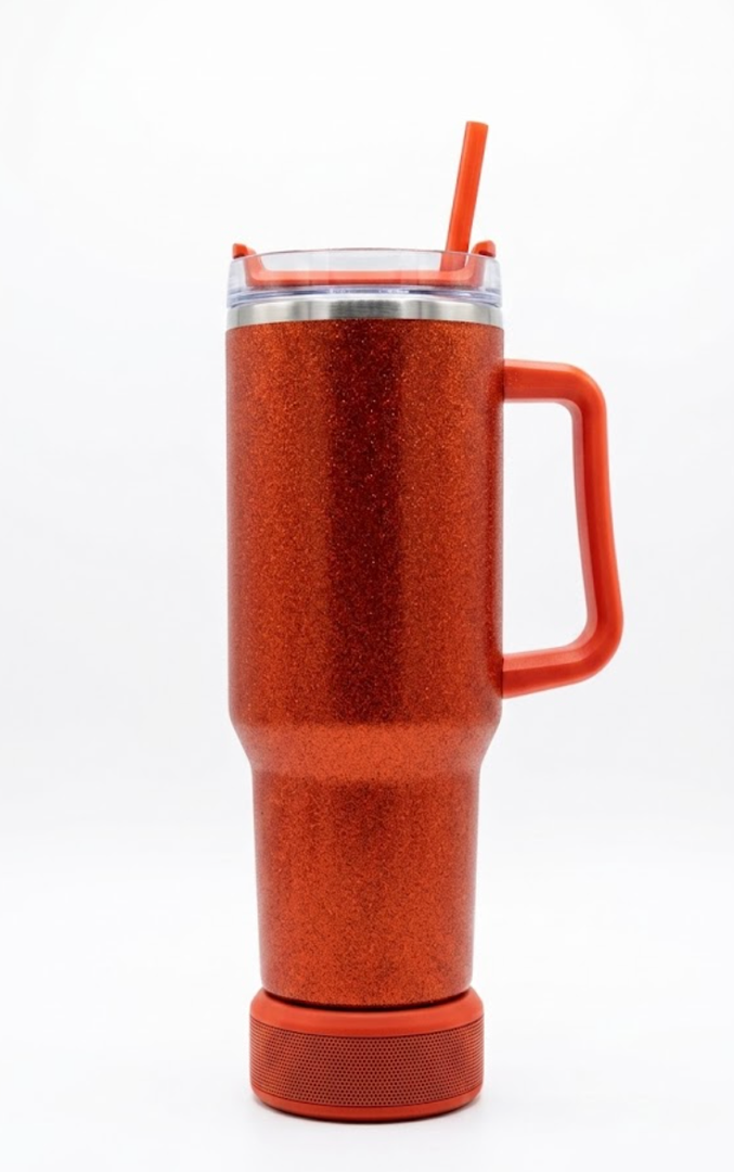 40 oz Tumbler with Handle and Flip Straw Lid, Vacuum Insulated Leak Proof Double Walled Stainless Steel Glitter Travel Mug Tumblers, Maintains Cold Ice and Heat for Hours(Red)