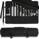 Upgraded Chef Knife Roll Bag, Waterproof Waxed Canvas Knife Case Holds Size Up to 18'', Portable Knife Holder with 11 Slots for Knives with Adjustable Strap, Gift for Beginner or Pro (Black)
