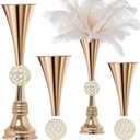 VIJIV 22" Gold Luxury Flower Vase for Wedding Centerpieces - Crystal-Embedded Tall Geometric Metal Vase for Feather, Rust-Resistant Table Decor for Gatsby Party/Reception/Hotel Floral Arrangements