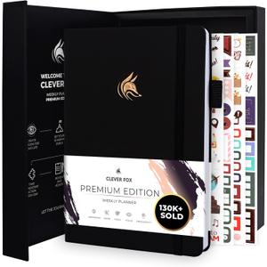 Clever Fox Planner Premium Edition  Undated Luxurious Weekly & Monthly Planner to Increase Productivity and Hit Your Goals  Organizer  Start Anytime, A5, Lasts 1 Year, Black (Weekly)
