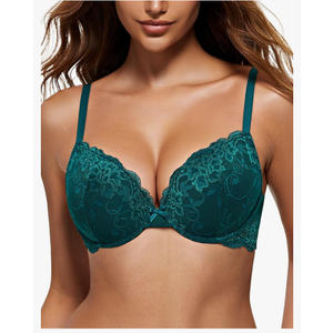 Women's Push Up Bra Lace Comfort Padded Add 1 Cup Plunge Underwire Bras Lift Up 36DD