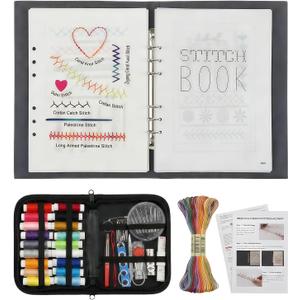 Detachable Embroidery Stitch Book & Tool Kit for Adults, 120 Patterns Guide with 86-Piece Sewing Set, Portable DIY Craft Starter Kit for Beginners, Detailed Tutorials Included for DIY Enthusiasts