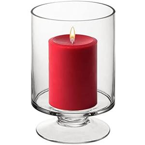 CYS EXCEL Glass Hurricane Pillar Candle Holder (H:6" W:3.75") | Multiple Size Choices Short Stem Candle Centerpieces | Stemmed Glass Cylinder Candle Vase