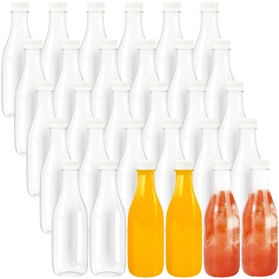 WUWEOT 30 Pack Plastic Juice Bottles, 10 Oz Clear Disposable Bulk Drink Bottles with White Tamper Evident Caps, Empty PET Beverage Containers for Juices, Milk, Water, Smoothies, Tea
