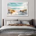 Canvas Wall Art - Large Ocean Prints for Living Room & Bedroom - White Window Style Beach Path Painting Coastal Seascape Artwork - Landscape for Home Office Decorations (32"*48")