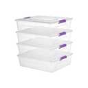 Novelinks Clear Plastic Storage Bins with lids, Stackable Storage Containers, Durable Craft Storage Boxes, Organization Containers for Home Office (10 Quart 4 Pack Purple)