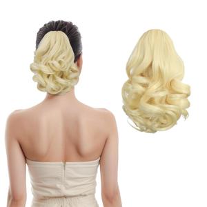 Tiklans Blonde Ponytail Extension, 9" Short Claw Clip in Ponytail Hair Extensions Hair Piece Natural Soft Synthetic Curly Wavy Pony Tail Hair Pieces for Women (Platinum Blonde