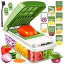 Mueller Vegetable Chopper 9 Blade, Mandoline Slicer, Food Veggie Chopper, Cheese Grater, Onion Vegetable Cutter with Container, Dicer, Kitchen Gadgets & Essentials, White Sand/Green