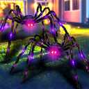 2 Pack 4.2FT/125CM Halloween Giant Spider,Light up Spider with 24 Purple Lights,Light up Halloween Decorations Outside, for Yard Haunted House Window Party Porch Indoor Outside Decor