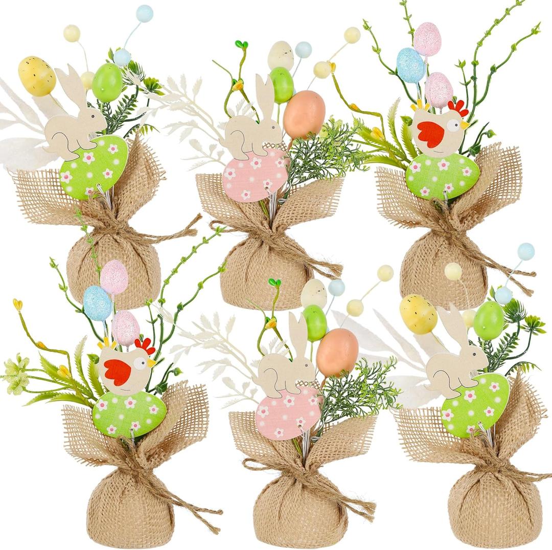 DR.DUDU 6 Pcs Easter Decorations for Home 8 Inch Egg Trees Table Decor Easter Centerpiece for Tables Office Mini Tree with Bunny Chick Spring Decor Gifts