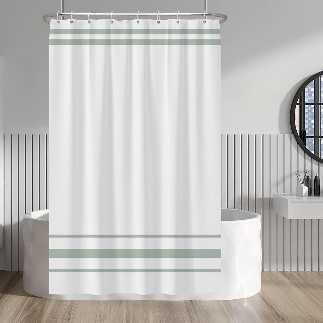 Baocicoo Sage Green Striped Shower Curtain Minimalism Style Shower Curtain Set Black and White Stripes Shower Curtain for Bathroom Waterproof Fabric Bathroom Decorations with Hooks 36x72 Inches