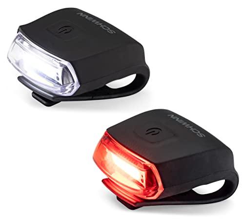 Schwinn LED Quick Wrap Bike Lights Set, Battery Powered Front Headlight and Rear/Back Tail Lights, Tool-Free Stretch-and-Hook Strap, 40 Lumen COB Wrap Light Set, Black