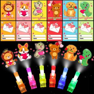 NAWITDA 30 Pack Valentines Day Classroom Gifts for Kids - Valentines Cards with LED Finger Lights, Light Up Valentine Party Favors for School Class Exchange Valentines Gifts for Boys Girls
