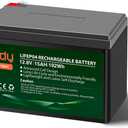 Miady 12V 15Ah Lithium LiFePO4 Deep Cycle Battery,3000 Cycles Rechargeable Battery For Small UPS,Fish Finder,Power Wheels,Scooters,Solar Power Built-in 15A BMS5.9" L x 3.7" W x 3.9" H