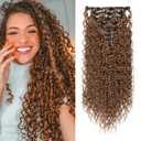 FLUFYMOOZ 9PCS Clip in Hair Extensions 22 Inch Curly Hair Extension Long Soft Synthetic Hairpieces for Women (Chestnut Brown)