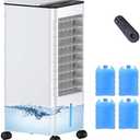 Windowless Portable Air Conditioners with Remote, Ventless Ac Unit Ductless Air Cooler,Hoseless Quiet Evaporative Oscillating Swamp Cooler,12H Timer & 4 Ice Box for Room Indoor Outdoor Office Bedroom